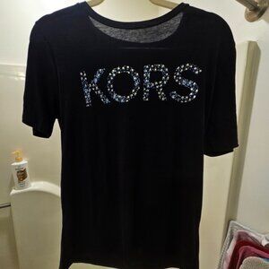 MICHAEL Michael Kors Black Tee with Embellished Logo